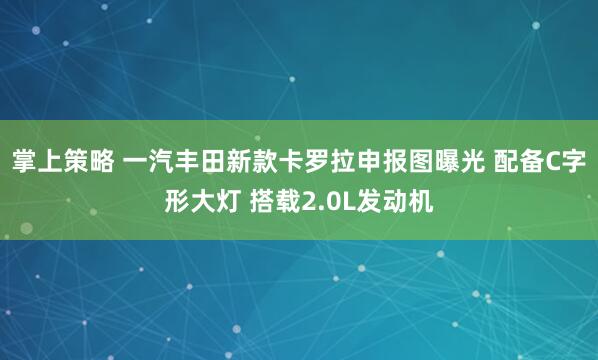 掌上策略 一汽丰田新款卡罗拉申报图曝光 配备C字形大灯 搭载2.0L发动机