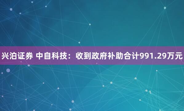 兴泊证券 中自科技：收到政府补助合计991.29万元